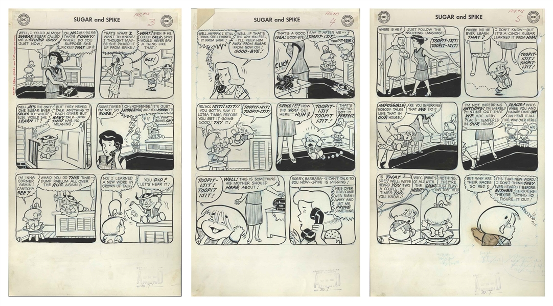 Sheldon Mayer Original Hand-Drawn ''Sugar and Spike'' Comic Book -- Complete Issue of 26 Pages From the February 1958 Issue #13 -- The Duo's First Snowball Fight, Discovering the Yo-Yo & Sledding